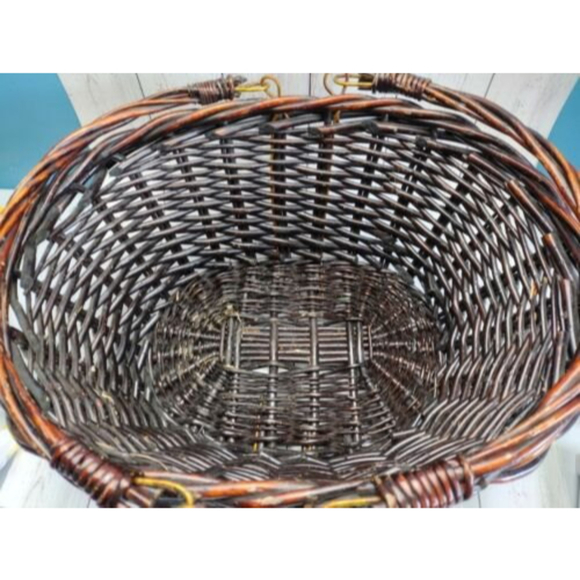 Vintage Swing Handle Woven Basket Dark Brown Deep Boho Picnic Storage Large‎ - Picture 5 of 10